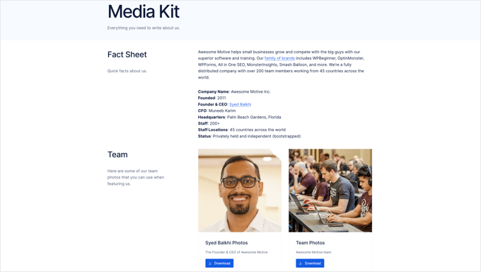 Pagina del kit multimediale di Awesome Motive