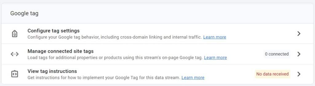 Setelan Google Tag di GA4.
