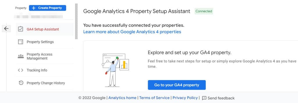 Properti Google Analytics tertaut.
