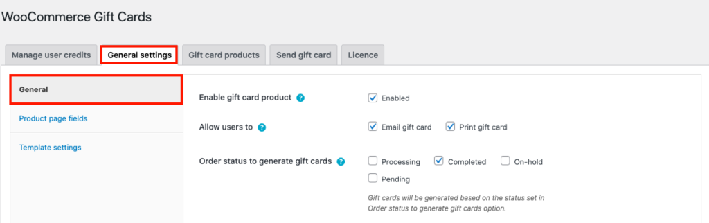 Ogólne ustawienia kart podarunkowych WooCommerce