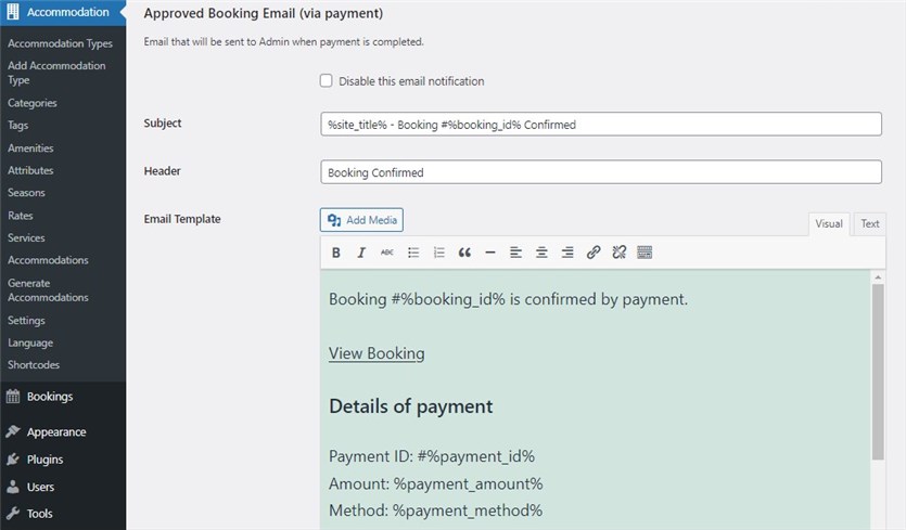 e-mail z potwierdzeniem rezerwacji hotelu zatwierdzonym przez administratora