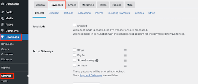 Configurando gateways de pagamento no Easy Digital Downloads