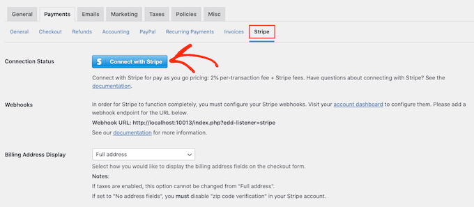 Configurando o Stripe para EDD