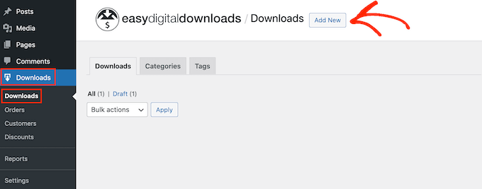 Adicionando um novo produto de download digital