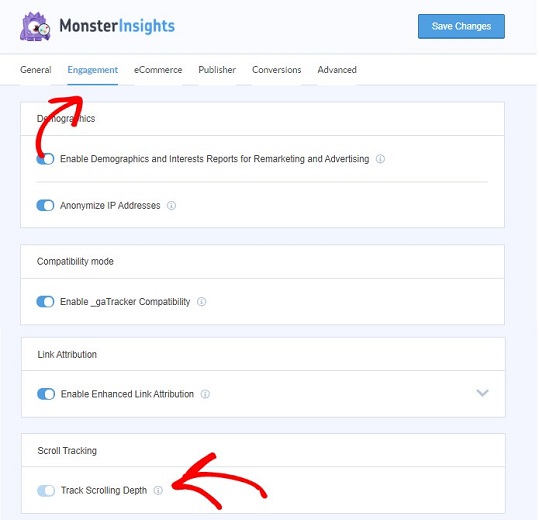 การติดตามการเลื่อนของ MonsterInsights - IsItWP - เครื่องมือตรวจจับธีม WordPress ฟรี scroll tracking, monsterinsights