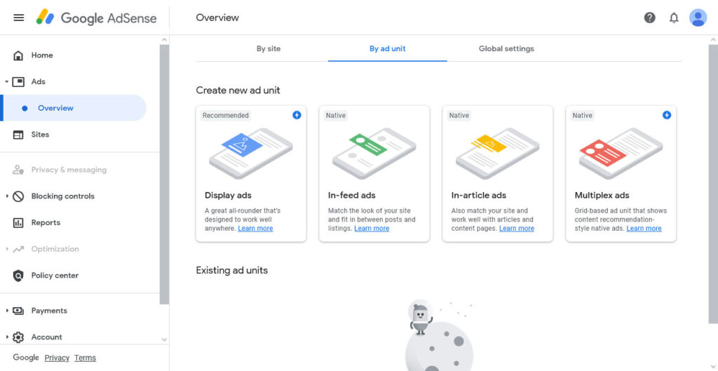 สร้างหน่วยโฆษณา adsense