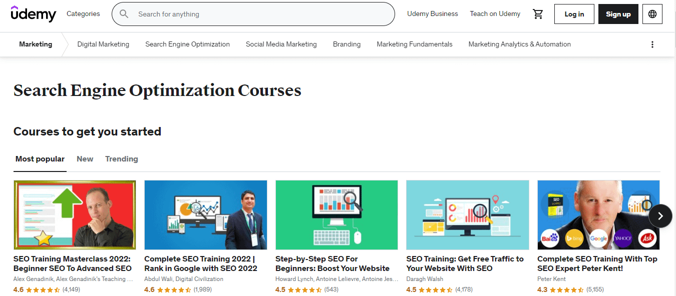 Kursy SEO na Udemy
