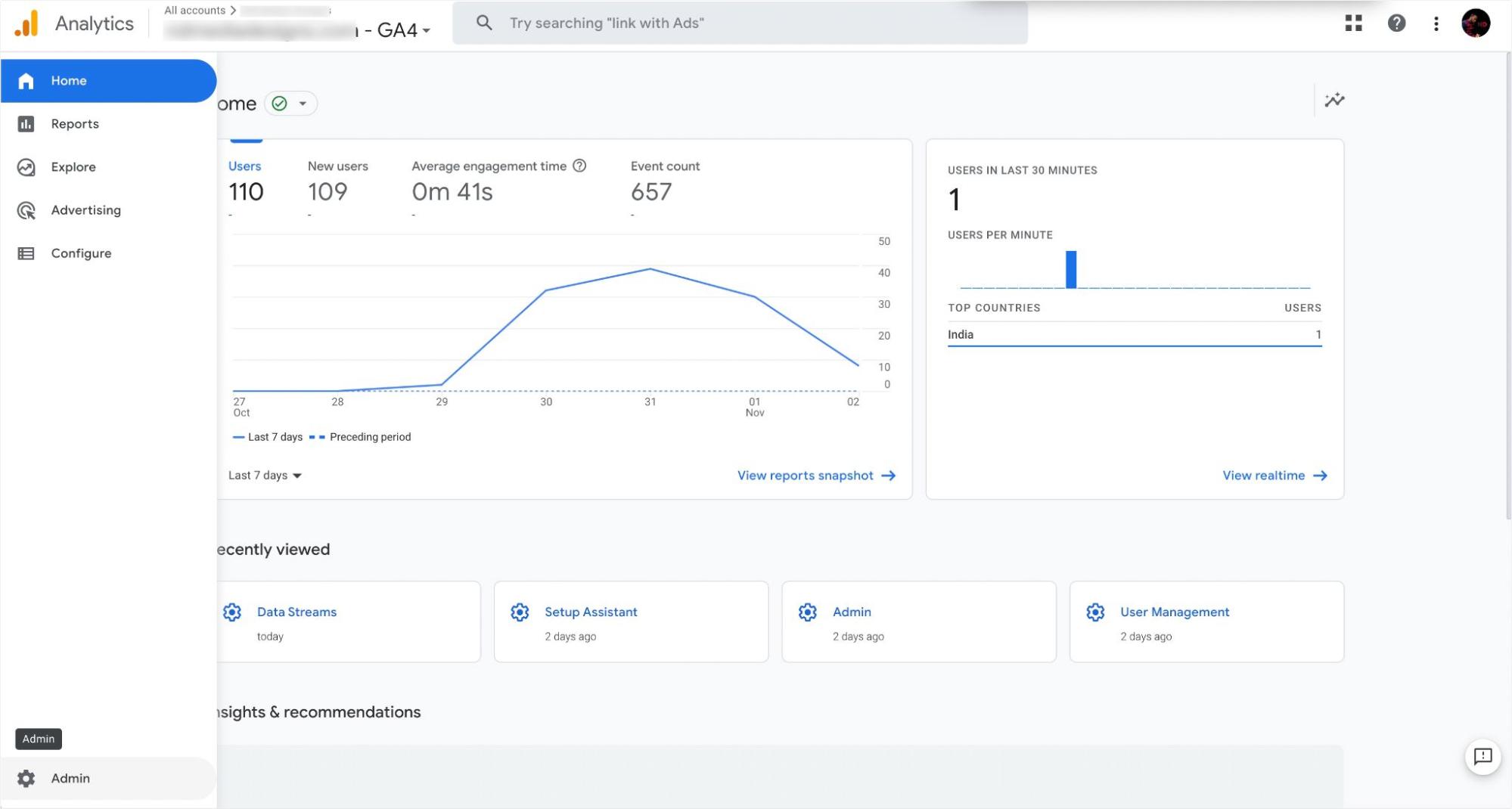 Tabloul de bord Google Analytics 4