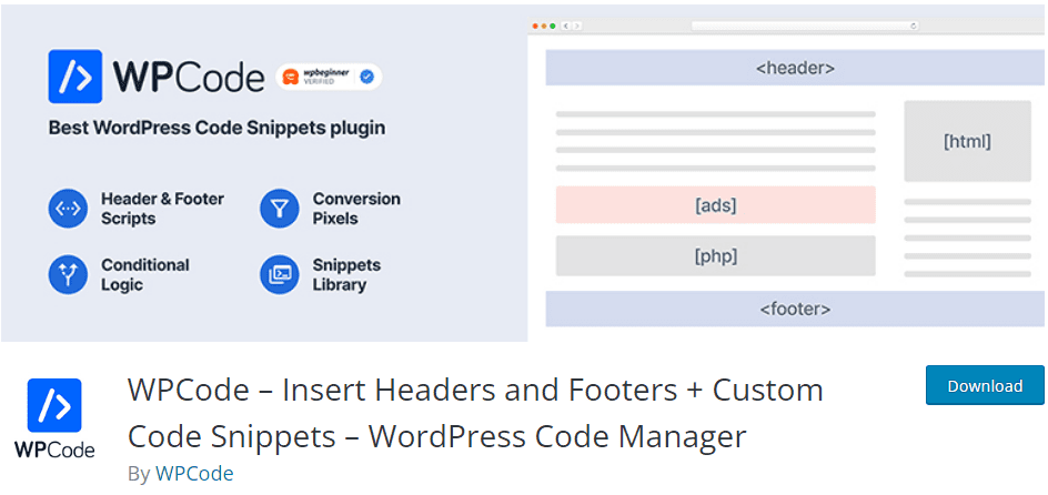 Plugin WPCode (Insert Headers and Footers).