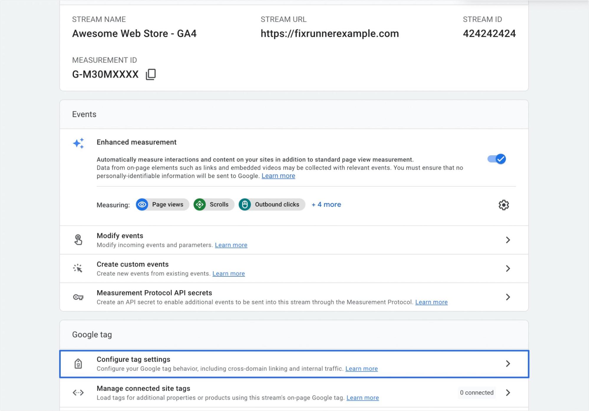 Faceți clic pe Configurați eticheta pentru a obține codul Google Analytics 4