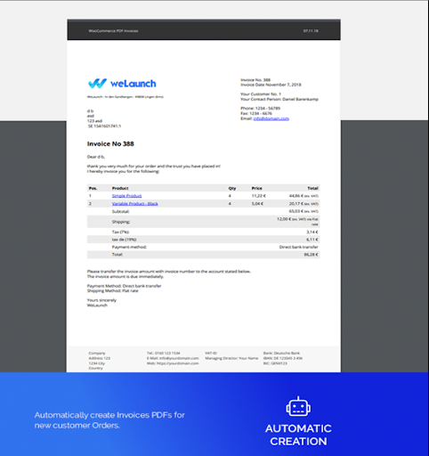 WooCommerce 发票插件