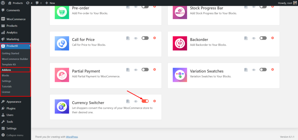 Cómo agregar WooCommerce Currency Switcher a las tiendas en línea con 4 pasos simples 1 Turn on Currency Switcher Addon