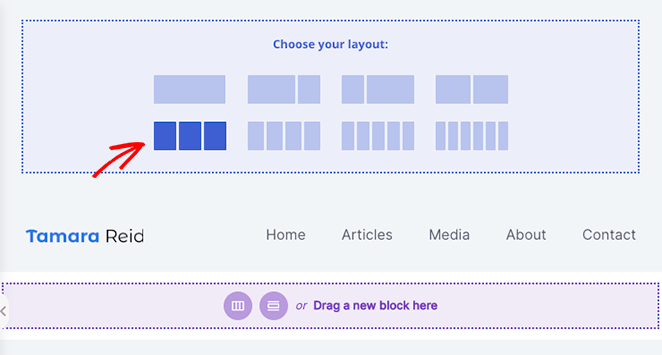 choisir la mise en page - SeedProd Choose a 3 column row layout