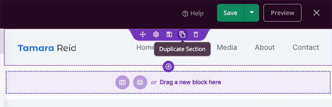dupliquer la section - SeedProd Duplicate header section