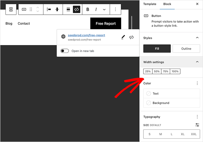 options de personnalisation des boutons - SeedProd Customize menu button