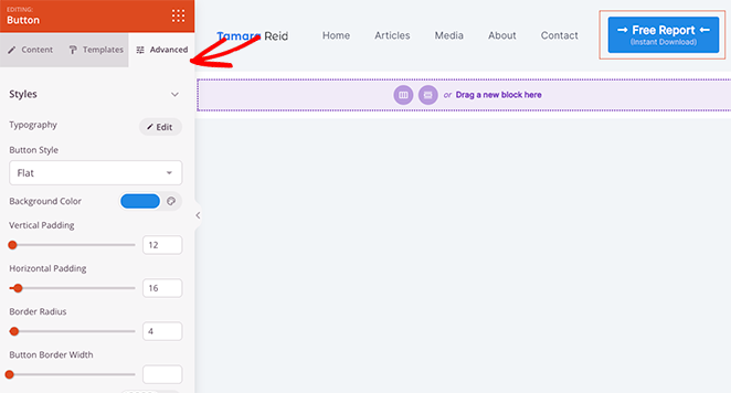 paramètres avancés des boutons - SeedProd Advanced button customization options