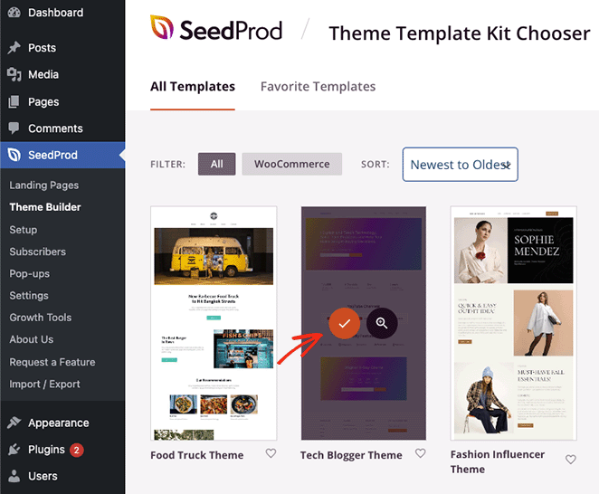 Kit de modèles WordPress - SeedProd Choose a theme template kit