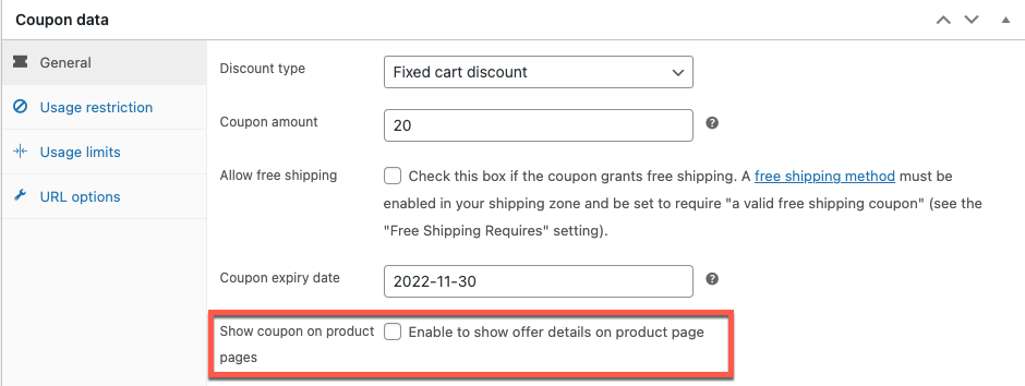 disabilitare la visualizzazione del coupon