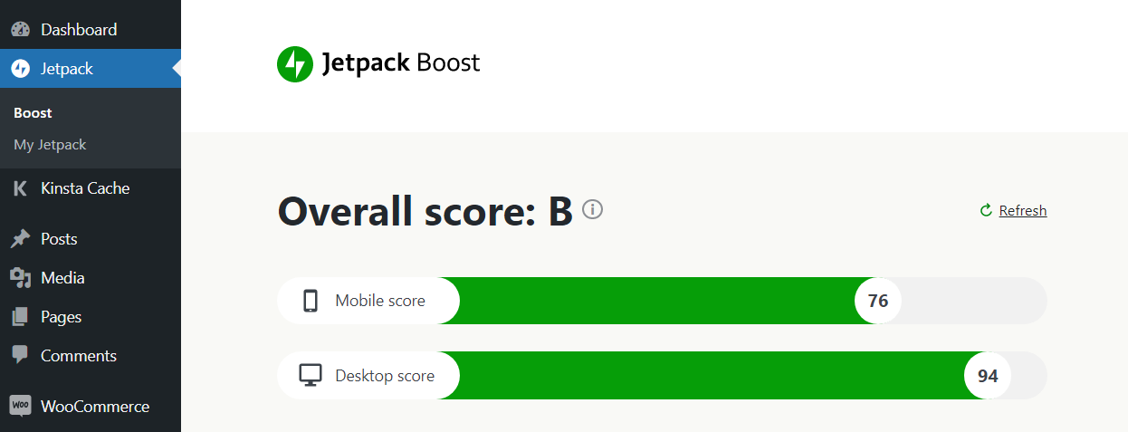 Jetpack Boost의 속도 테스트