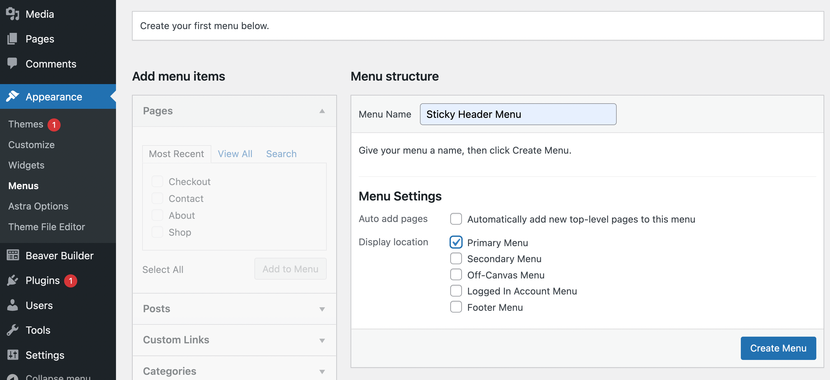 Penamaan menu wordpress