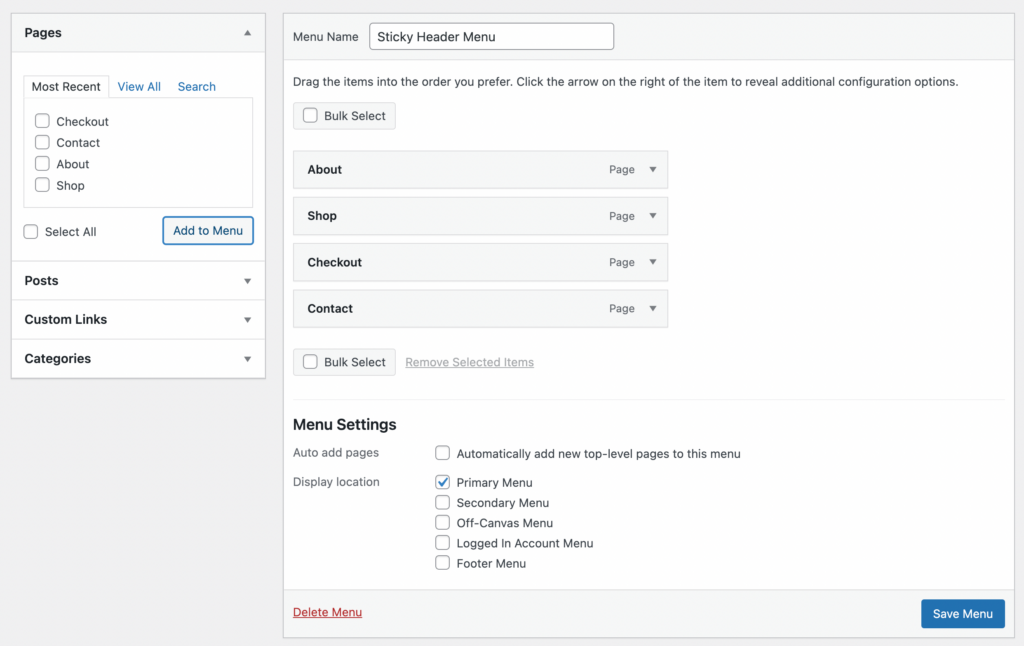 Membuat menu WordPress