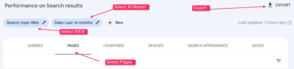 Google Search Console Alle Seiten exportieren