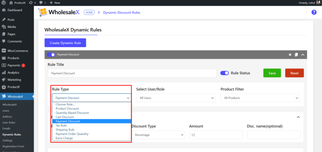 Como oferecer descontos no atacado com WholesaleX 26 WholesaleX Rule Type Payment Discount