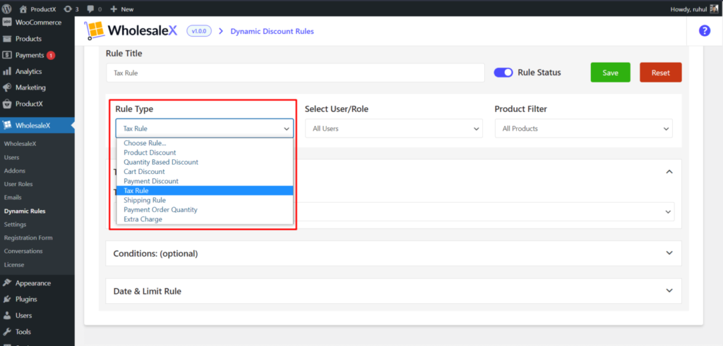 Como oferecer descontos no atacado com WholesaleX 34 WholesaleX Selecting Tax Rule