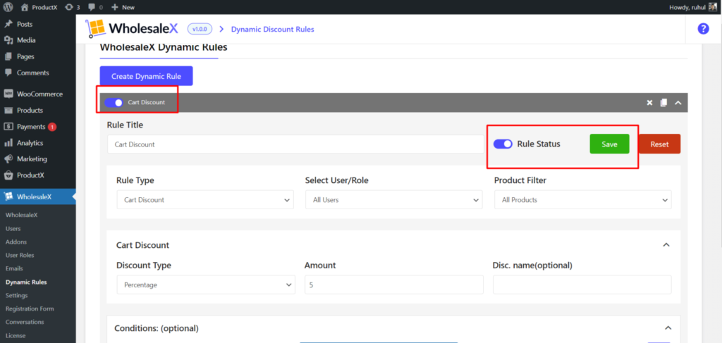 Como oferecer descontos no atacado com WholesaleX 22 WholesaleX Cart Discount Activation