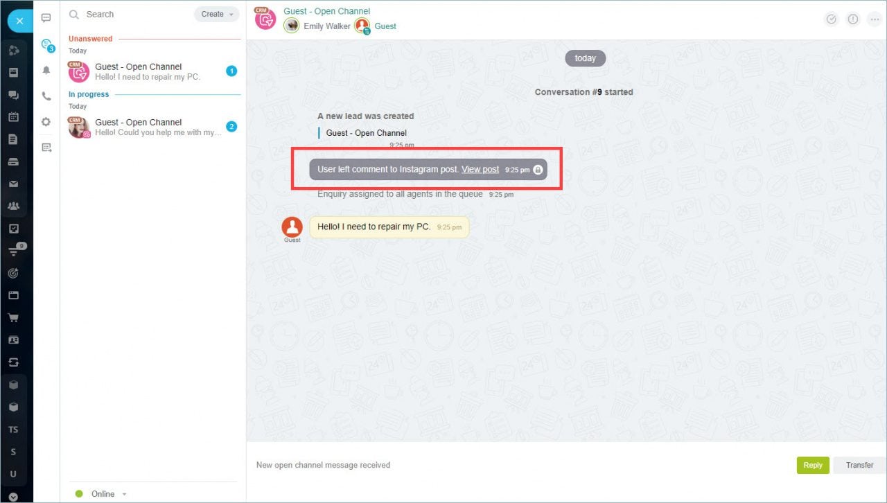 Tampilan Pesan Instagram Bitrix24