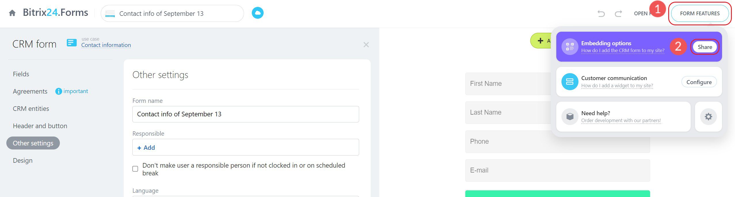 Formulir Bitrix24 Embed CRM - Langkah 6-7