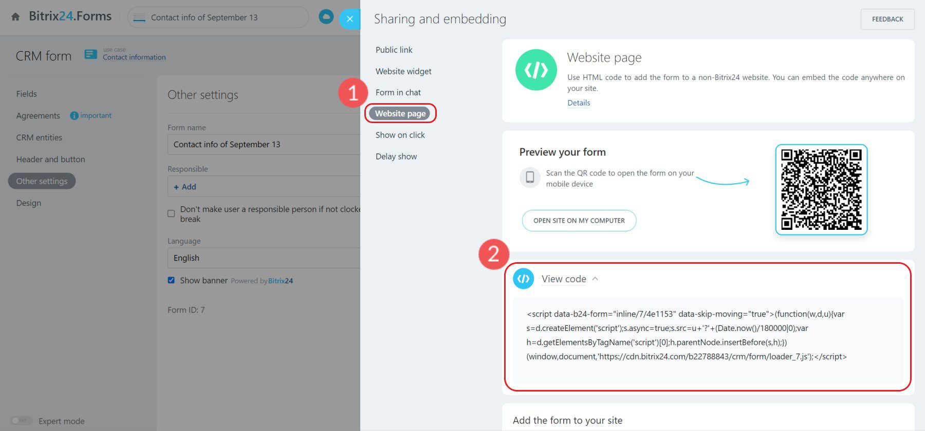 Bitrix24 Embed CRM Form - Langkah 8-9
