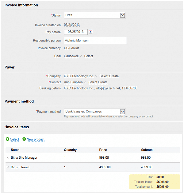 Bitrix24 Buat Faktur