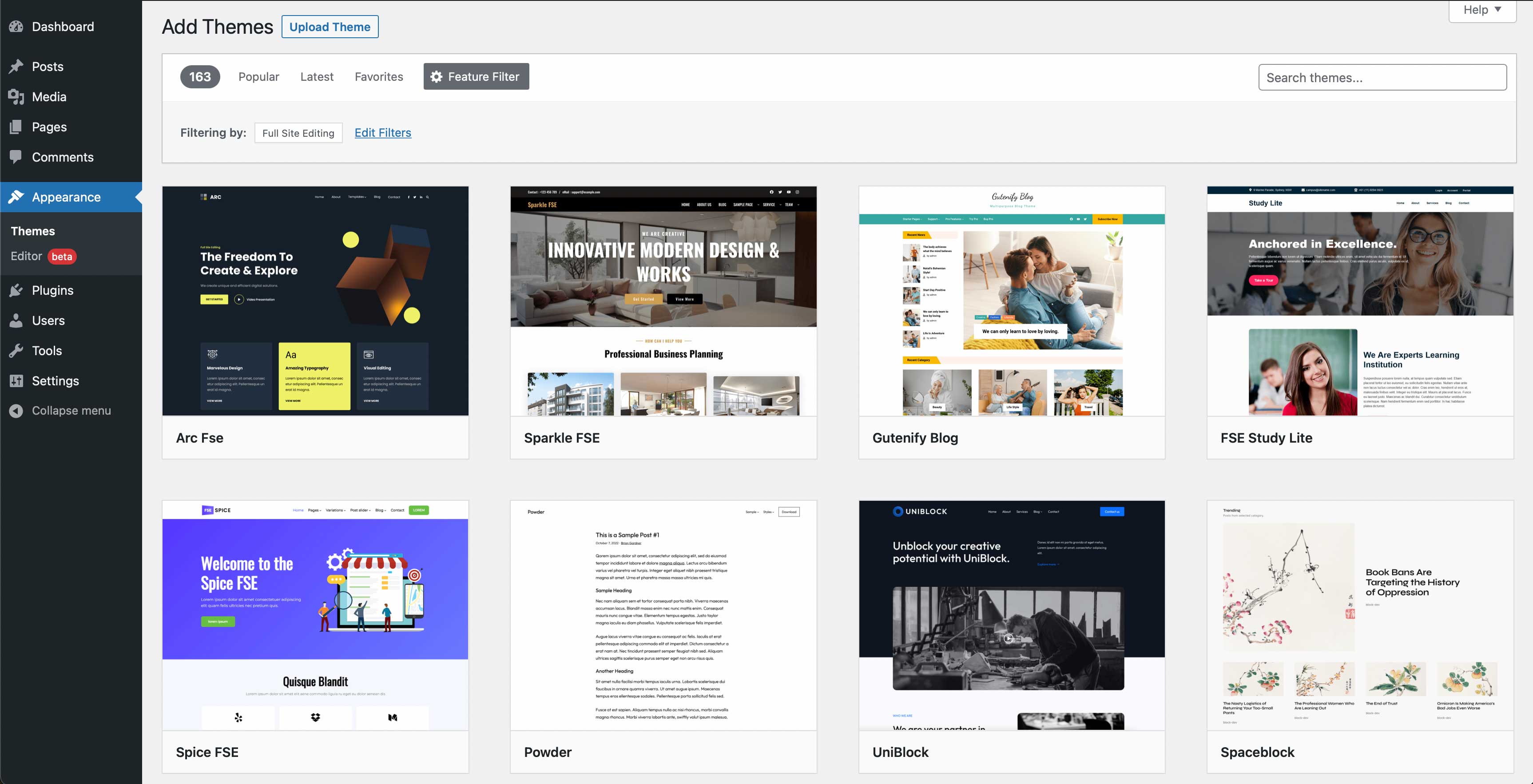 Tema Pengeditan Situs Lengkap WordPress