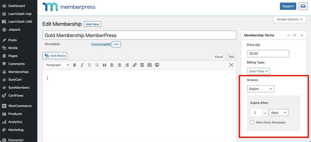MemberPress'te üyeliğin sona erme tarihi