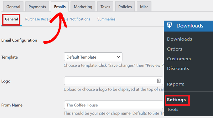 Buka setelan Unduhan untuk Email
