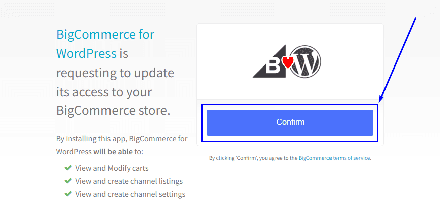 ยืนยันการรวม WordPress ของ BigCommerce