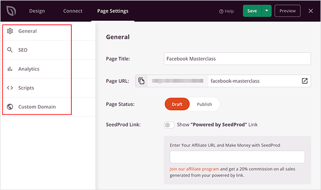 landing page settings