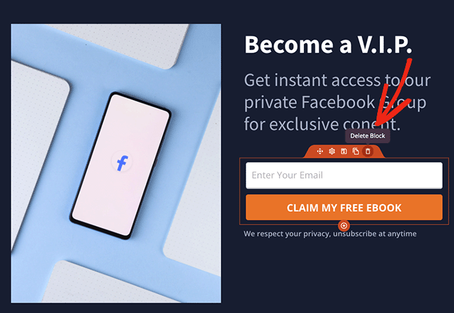 Delete the opt-in form block