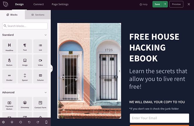 создание целевых страниц - SeedProd Landing page builder interface