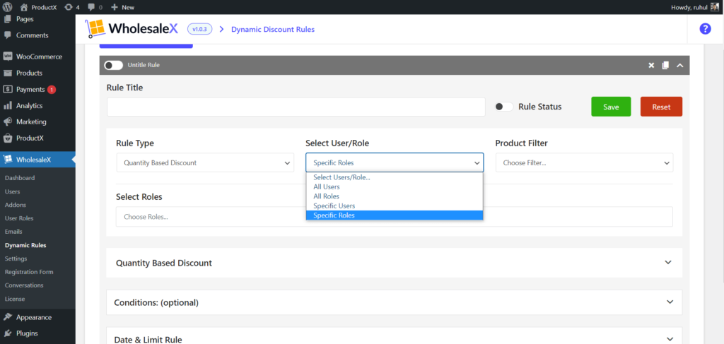 WholesaleX(B2B+B2C) 8에서 사용자 역할별로 WooCommerce 가격을 설정하는 방법 WholesaleX User Role Selection