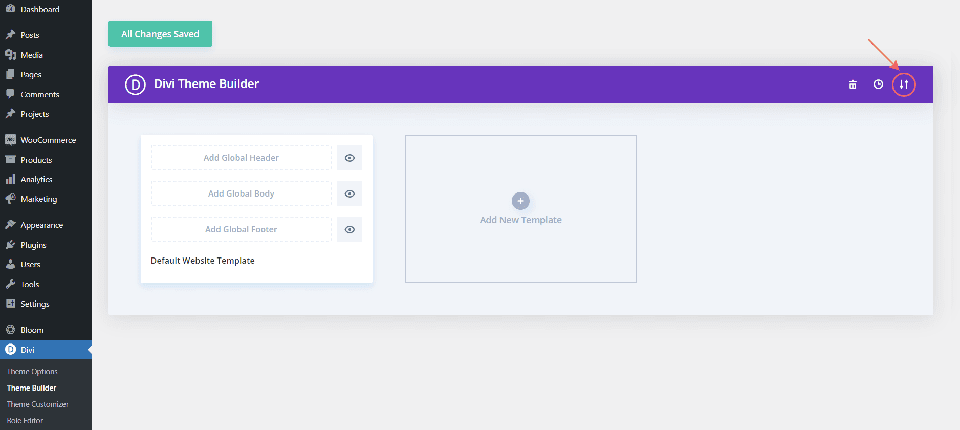 打开 Divi Theme Builder 的导入导出功能