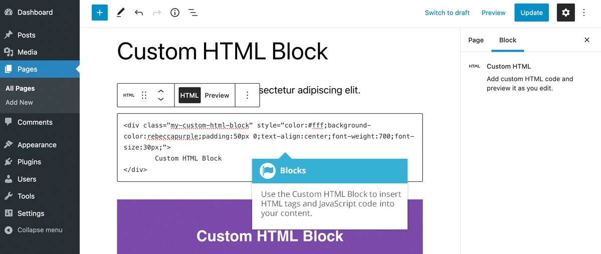 pda-özel-html-blok