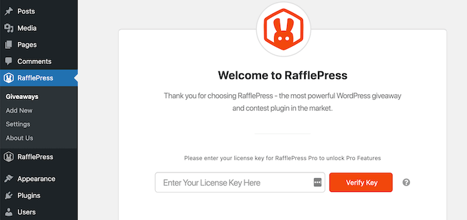 Ajout de la clé de licence RafflePress
