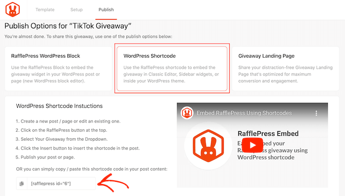 Ajouter un concours à votre site Web en utilisant un shortcode