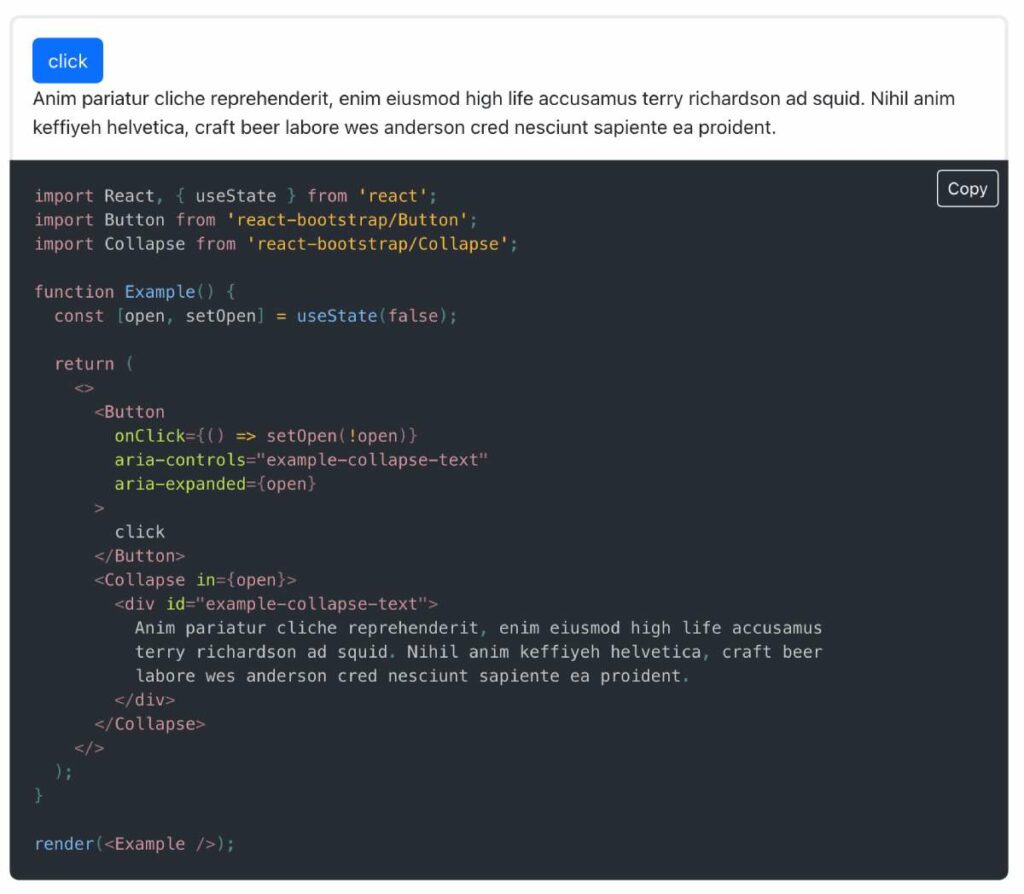 bereaksi kode tombol bootstrap