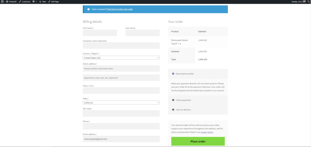 如何使用 WholesaleX 9 添加 WooCommerce 商店信用 WholesaleX Add Balance Checkout