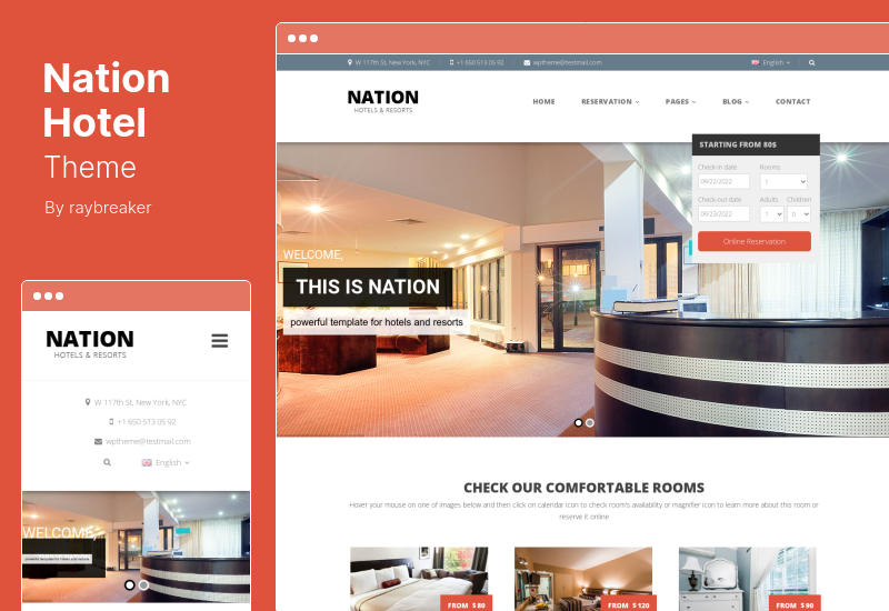 Nation Hotel Theme - 响应式酒店和度假村 WordPress 主题