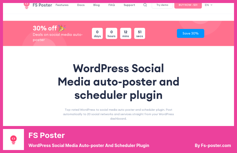 FS ポスター プラグイン - WordPress ソーシャル メディア自動ポスターおよびスケジューラ プラグイン