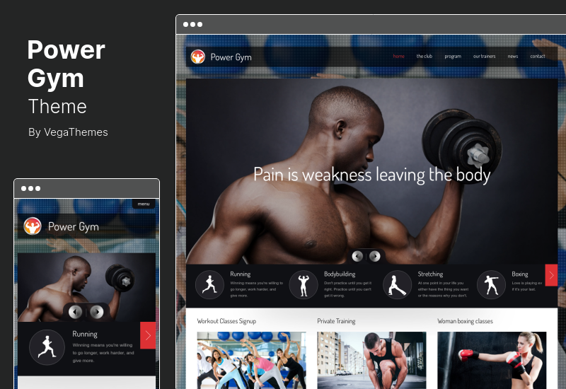 Power Gym Theme - 반응형 피트니스 클럽 WordPress Theme